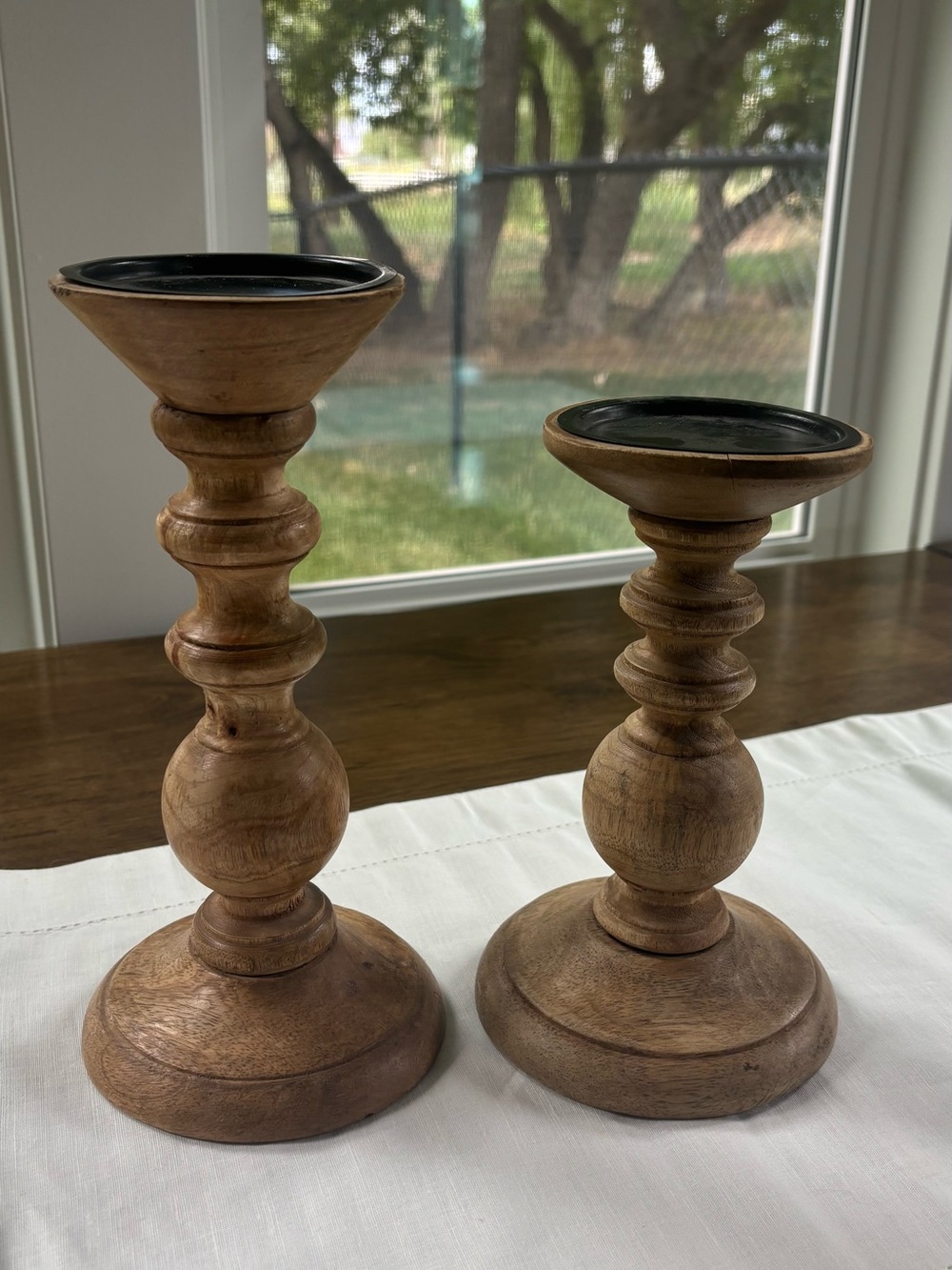 Natural Wood Candle Holders - Set of 2
